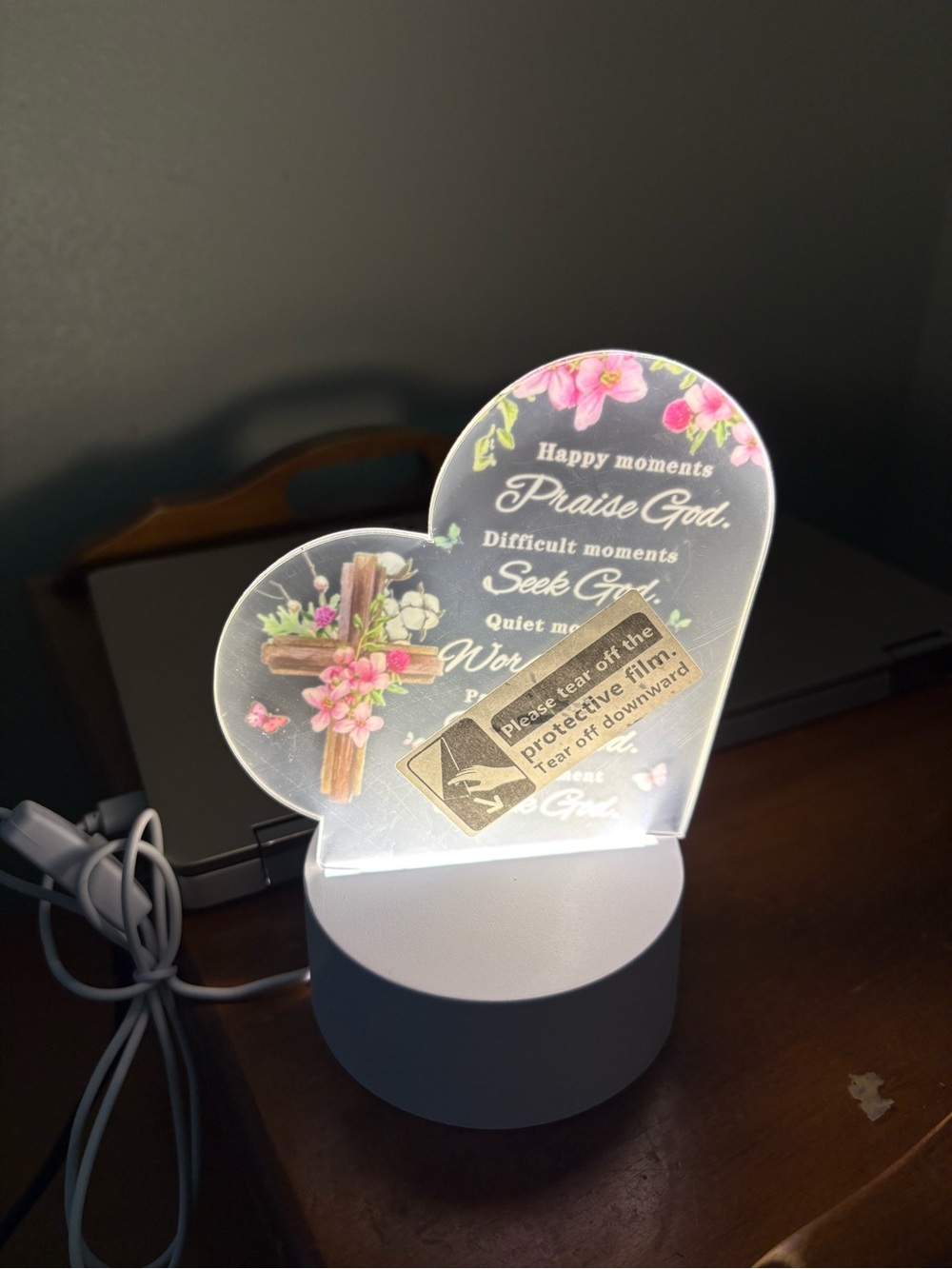 Heart-Shaped Floral LED Plaque with Inspirational Message